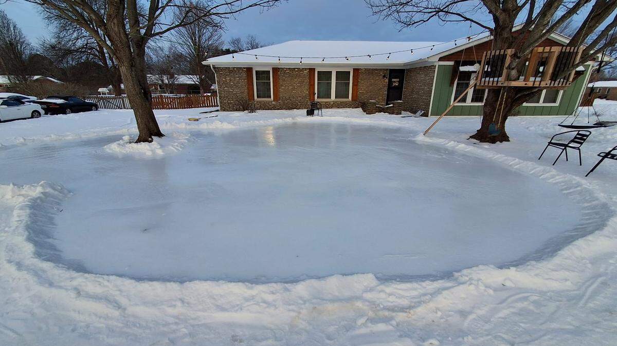 Frankfort resident Jordan Hall created a homemade ice rink in his front yard using only a snow scraper and a garden hose.