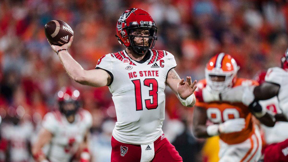 Devin Leary ranks sixth on N.C. State’s career passing yards list (6,807) and fourth in passing touchdowns (62).