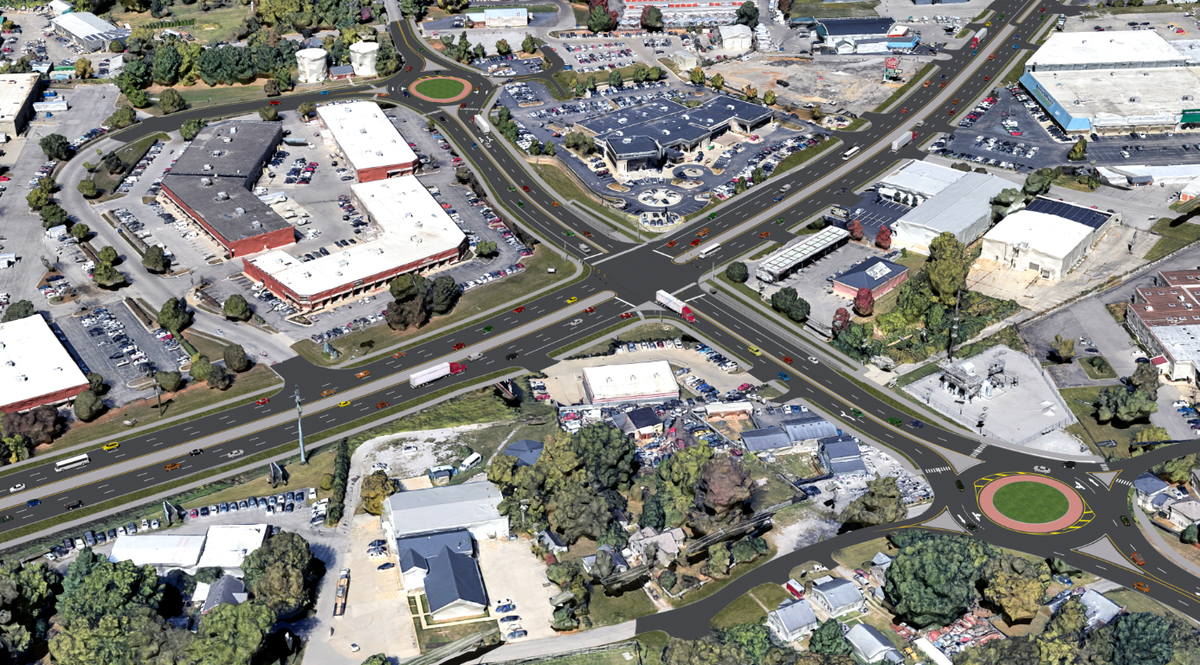 A rendering of the proposed bowtie intersection at the intersection of Liberty Road and New Circle Road.