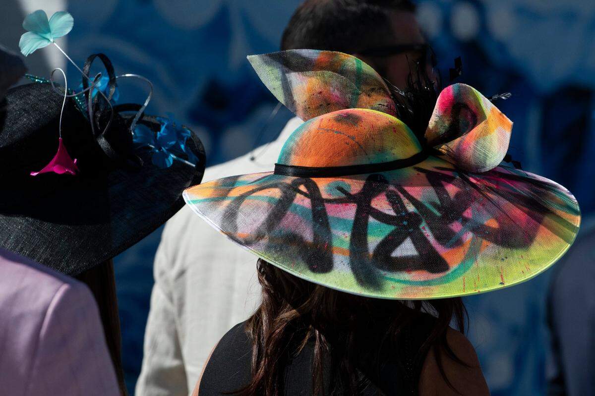 A fashionable hat on Derby Day at Churchill Downs in Louisville.