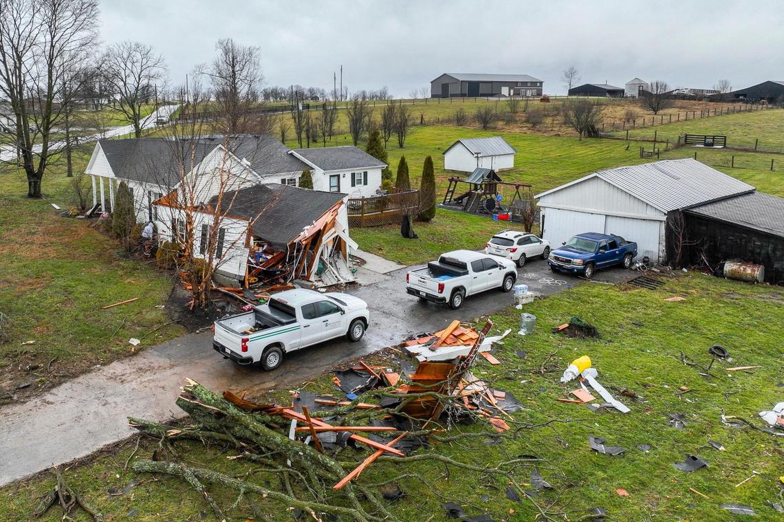 A preliminary EF-1 tornado damaged Heather Long’s home on Cornishville Road near Harrodsburg, Ky., on Thursday, Jan. 12, 2023. No one was home at the time, and there were no injuries, Long said.