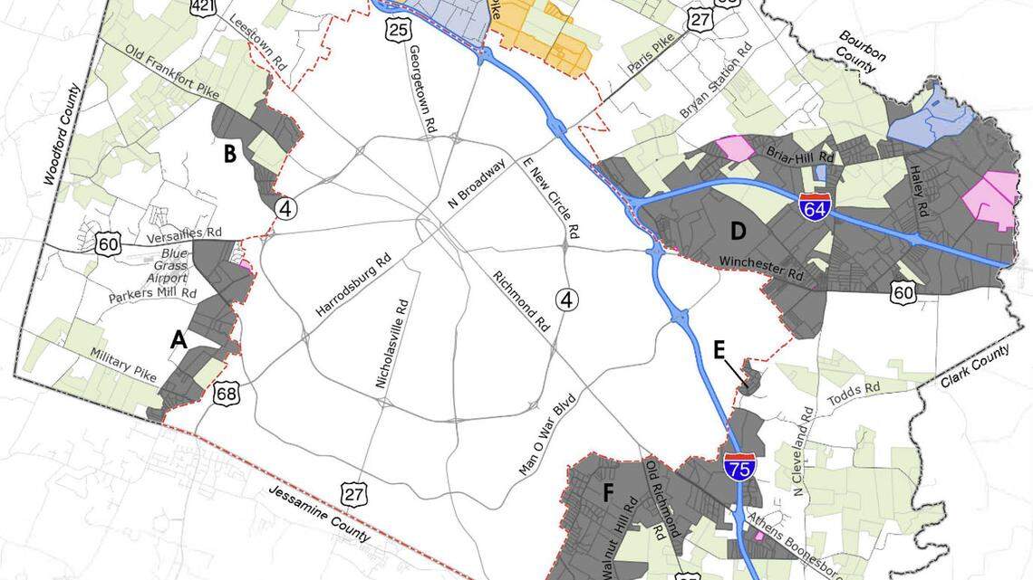 A work group has proposed areas outside the current urban service boundary where potential growth could occur if and when certain thresholds are met. The areas where development could occur include the Winchester Road corridor, the Athens Boonesboro Road and Interstate 75 area and areas around the Blue Grass Airport.
