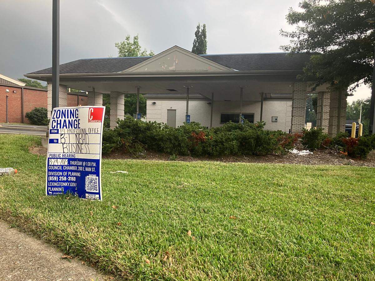 Developers want to turn this former bank on the corner of Clays Mill Road and McCubbing Drive into a drive-thru coffee shop with outdoor seating.