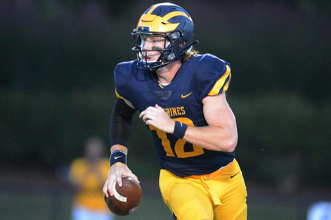 Prince Avenue quarterback Brock Vandagriff (12) during the team's 42-7 win over Calvary Day in Bogart, Ga, on  Friday, Sept. 5, 2020. (Photo/Joshua L. Jones, Athens Banner-Herald)News Joshua L Jones