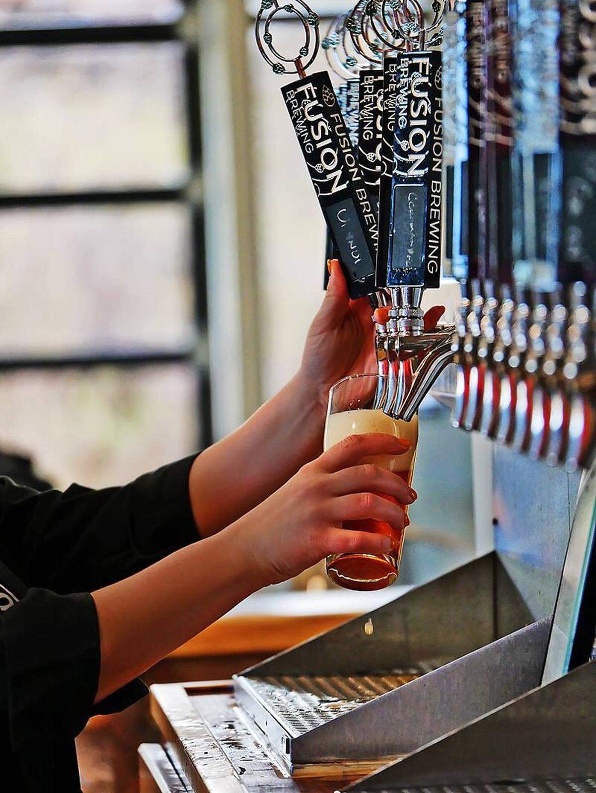 Fusion Brewing on the Pepper campus opened in February but the big doors are open and the patio is swinging now that it’s warm.