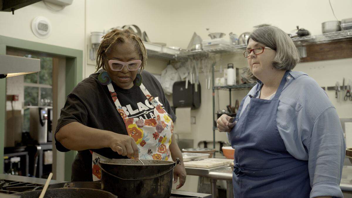 Kentucky writer Crystal Wilkinson and chef Ouita Michel made Wilkinson’s recipe for chicken and dumplings for “Up Home with Ouita Michel” available at Hollyhillandco.com.