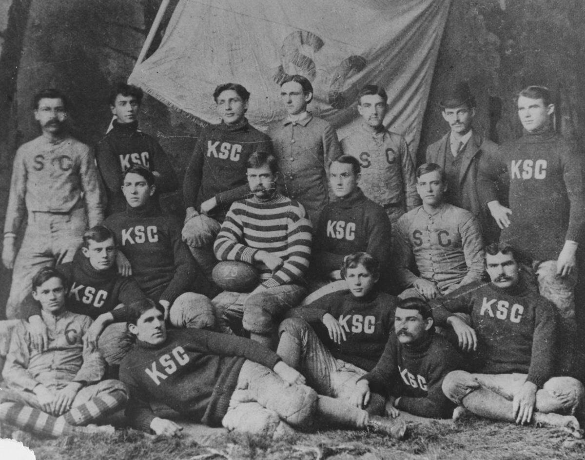 A photograph from the University of Kentucky's archives shows unidentified members of the 1893 Kentucky State College football team. This photo appeared in the 1901 Kentuckian and the May 9, 1965 edition of Lexington Herald-Leader.