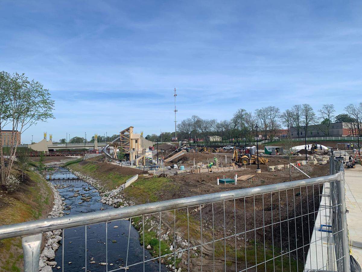 Construction continues at Gatton Park on the Town Branch in Lexington, Ky on Tuesday, April 22, 2025.