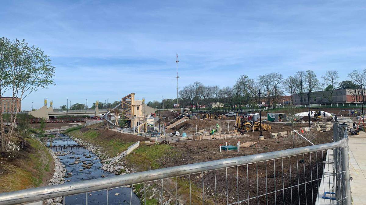 Construction continues at Gatton Park on the Town Branch in Lexington, Ky on Tuesday, April 22, 2025.