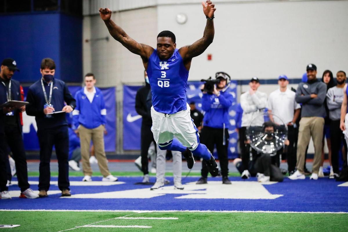 Terry Wilson Jr. performed the long jump during the University of Kentucky’s Pro Day for NFL scouts Friday.
