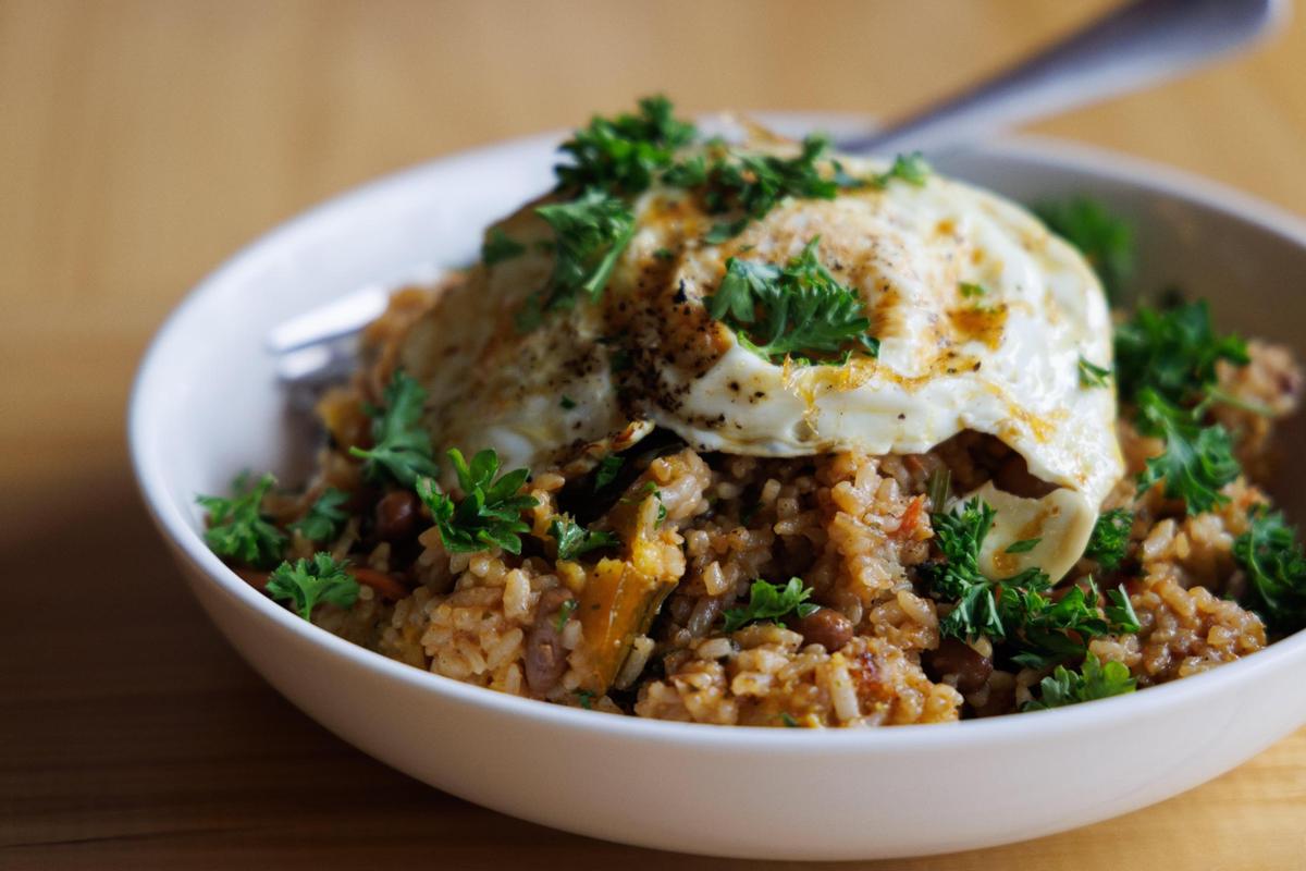 Stir fry with squash and a fried egg was a recent lunch bowl at Nourished Folks, a cafe and a meal subscription service at Greyline Station on Loudon and North Limestone. It started as a way to help new parents but expanded to feed anyway. Owner and chef Riah Durick said she saw a need for healthy comforting food.