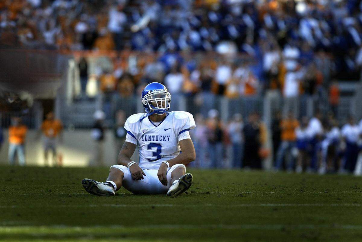 Kentucky quarterback Andre Woodson sat on the Neyland Stadium turf after his potential game-winning pass to tight end Jacob Tamme fell incomplete in what became a 17-12 UK loss to Tennessee in 2006.