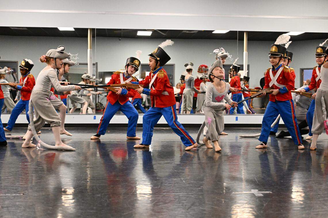 The fight scene was not in the original Bluegrass Youth Ballet “Nutcracker In One Act” but has been added to give more dancers an opportunity to perform.