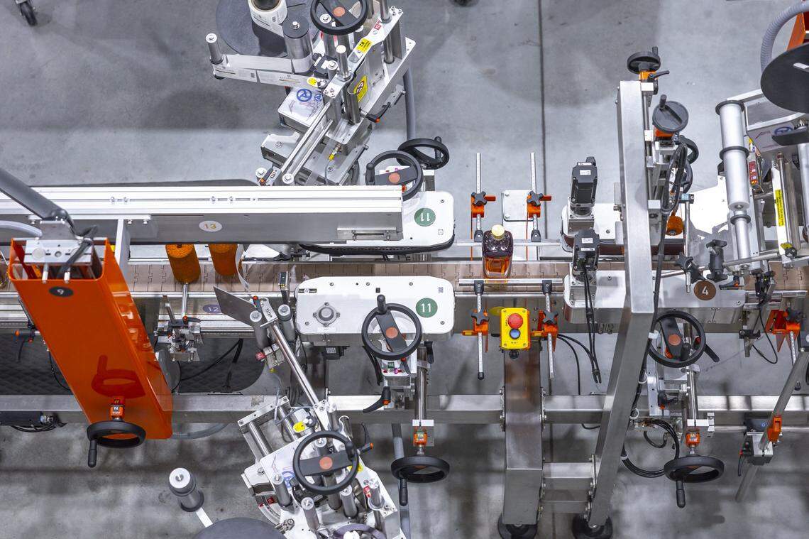 Bourbon is bottled at Bardstown Bourbon Company in Bardstown, Ky., on Wednesday, Nov. 19, 2025. The distillery is the largest contract distiller in Kentucky.