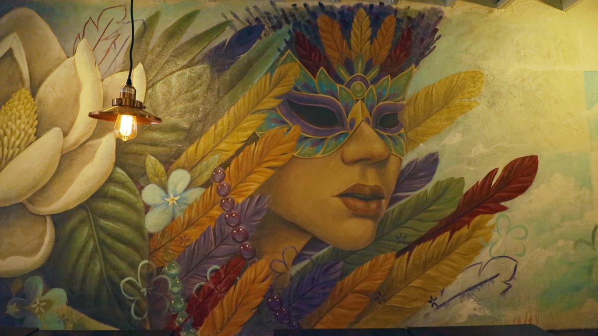 A mural adorning the stairwell and the second floor of the Roulay Restaurant and Bar scheduled to open on Short Street on Feb. 17.