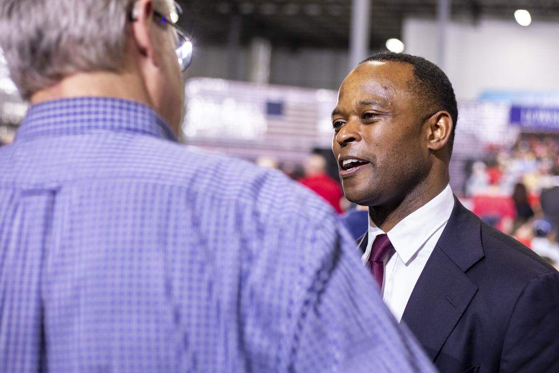 Senate candidate Daniel Cameron during President Donald Trump’s visit to Verst Logistics in Hebron, Kentucky, on Wednesday, March 11, 2026.
