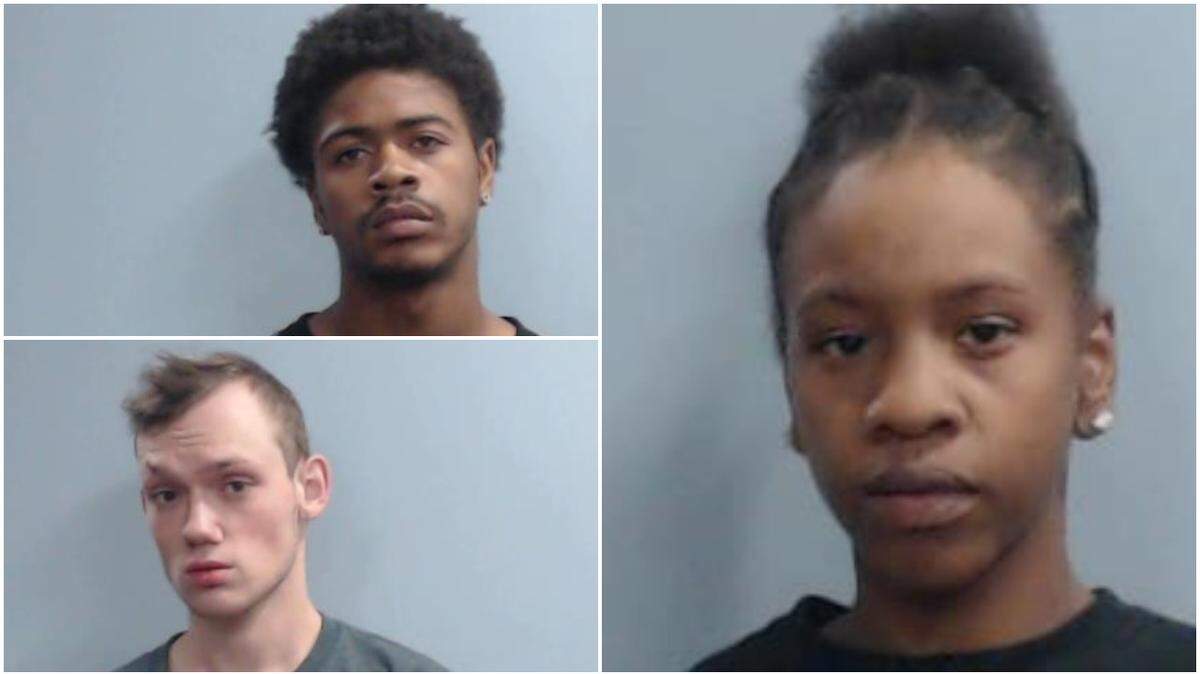 Austin Morrison, top, Brandon Ross and Mercedes Childress have been charged with first-degree robbery.