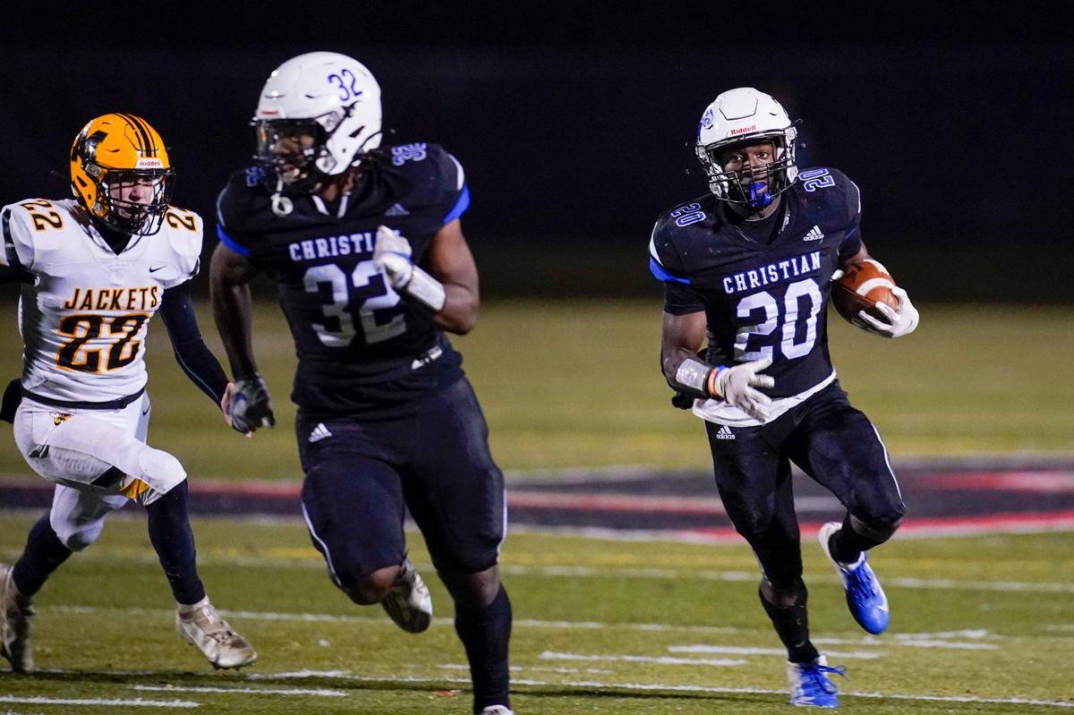Lexington Christian Academy’s Xavier Brown (20) has rushed for 21 touchdowns this season.