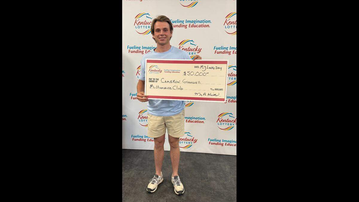 Cameron Greenwell of Union County recently won $50,000 playing the Kentucky Lottery’s Millionaire Club scratch-off game.