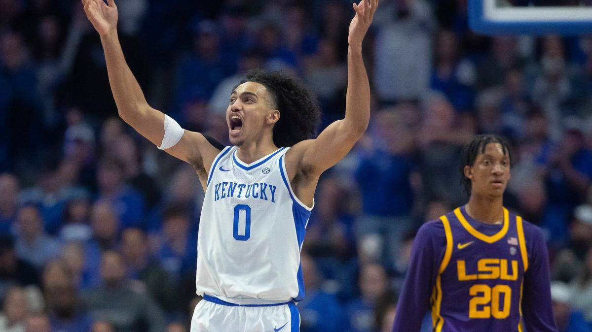 Kentucky Wildcats forward Jacob Toppin (0) gestures during a game against the LSU Tigers at Rupp Arena in Lexington, Ky., on Tuesday, Jan. 3, 2023.