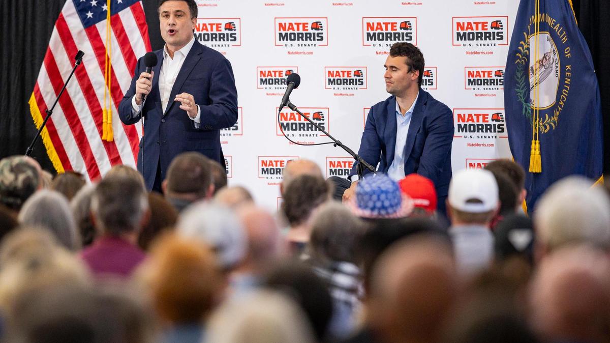 Nate Morris addresses the crowd during his campaign launch event on Monday, June 30, 2025, at Paroquet Springs Conference Center in Shepherdsville, Ky.