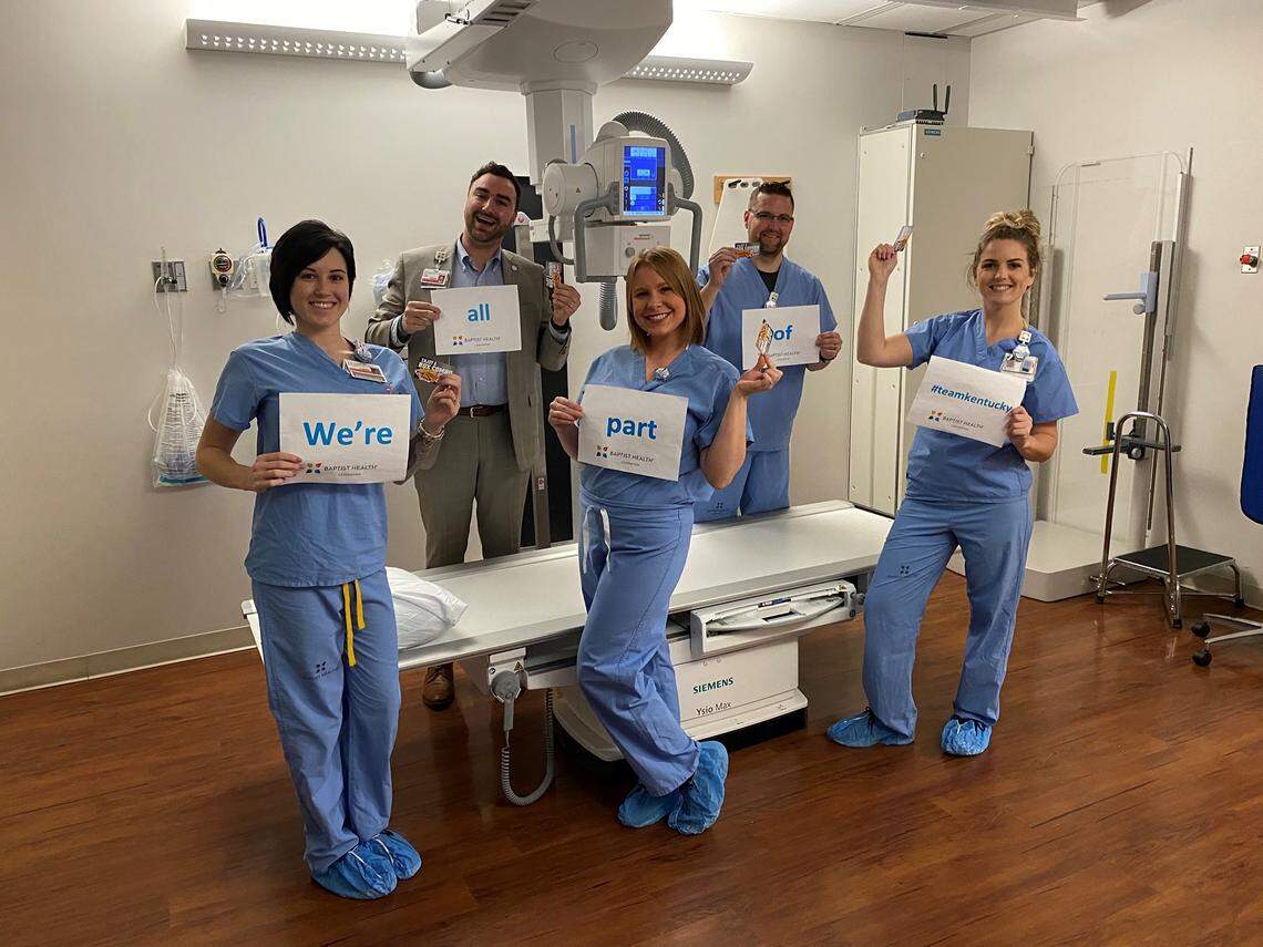 The Baptist Health Lexington radiology team posted a photo on Twitter to thank Raising Canes for providing free box lunch combo gift cards.