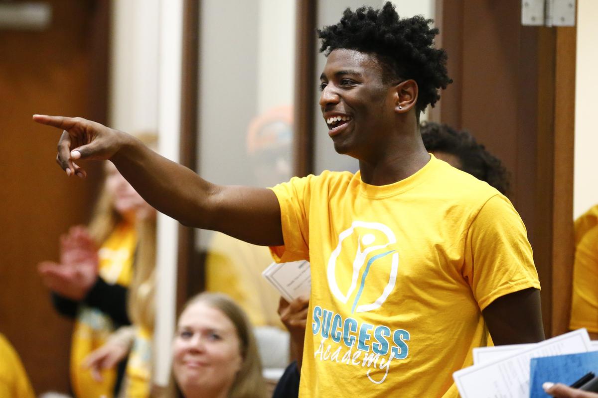 Success Academy student Roderick Price, 17 reacted to remarks made by instructor Joel Katte Thursday during an open house at Success Academy in Lexington.
