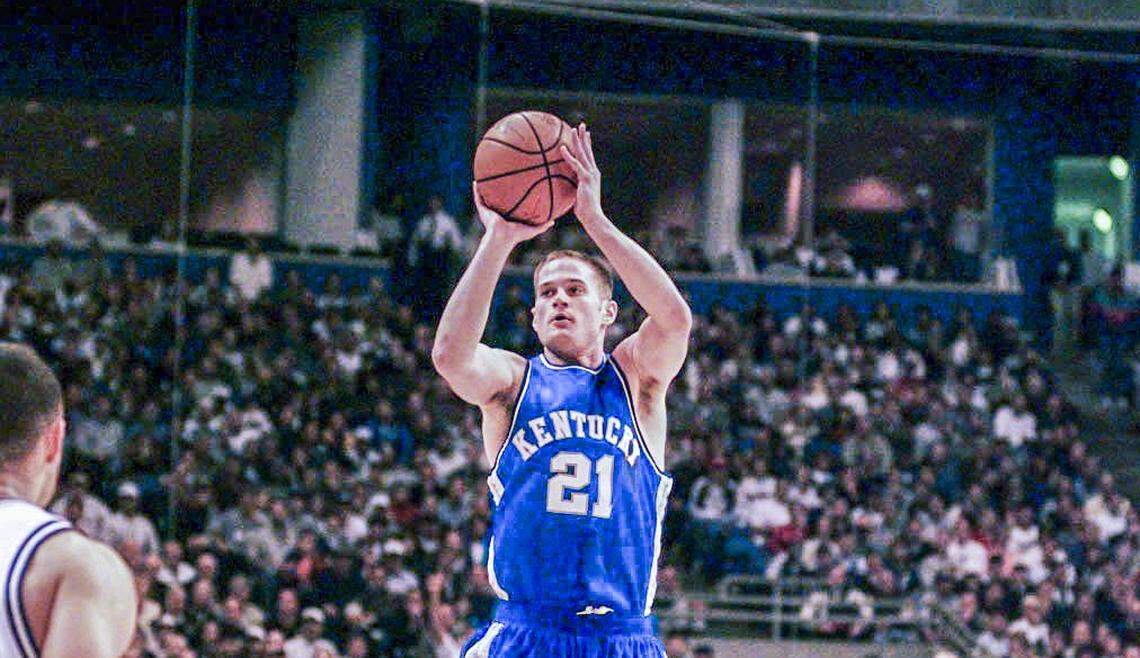 Kentucky’s Cameron Mills puts up a three-pointer during the Wildcats’ improbable comeback over Duke in the 1998 NCAA Tournament.