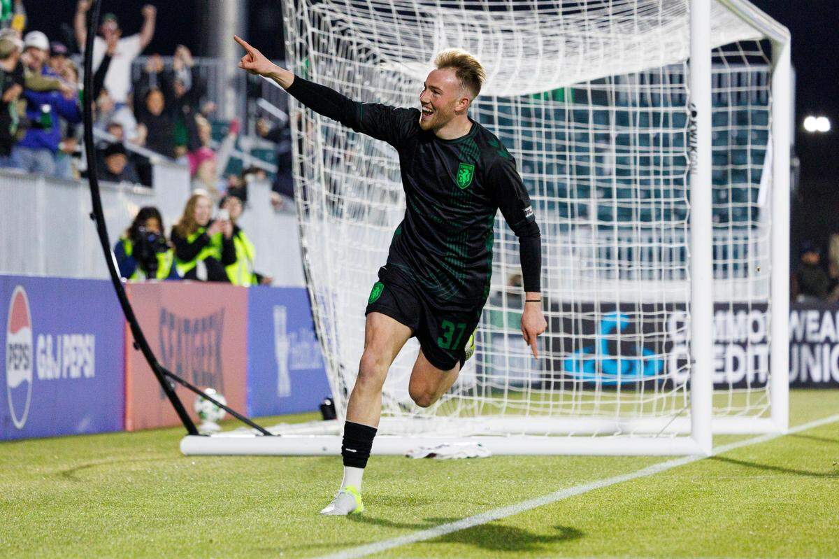 Lexington Sporting Club midfielder Eliot Goldthorp scored a goal during LSC’s season-opening win over Hartford Athletic on March 8 at Lexington SC Stadium.