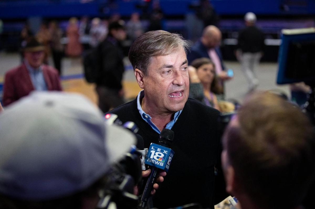 Trainer John Sadler speaks with the media during Monday’s Breeders’ Cup post-position draws in Rupp Arena. Sadler’s Flightline is the 3-5 morning-line favorite for Saturday’s $6 million Classic.