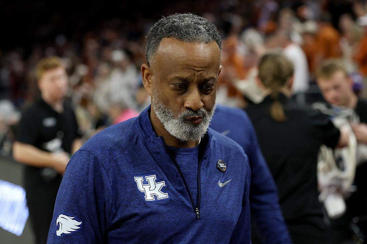 FORT WORTH, TEXAS - MARCH 28: Head coach Kenny Brooks of the Kentucky Wildcats looks on after a 76-54 defeat by the Texas Longhorns in the Sweet Sixteen of the 2026 NCAA Women's Basketball Tournament at Dickies Arena on March 28, 2026 in Fort Worth, Texas. (Photo by Stacy Revere/Getty Images)