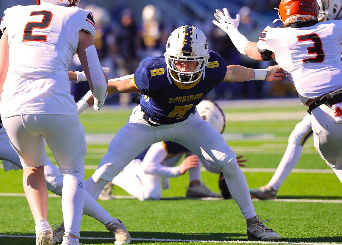 Linebacker Harrison Phillips (8) had 11 tackles for Sayre, which tied Charlie Slabaugh for the team lead Friday.