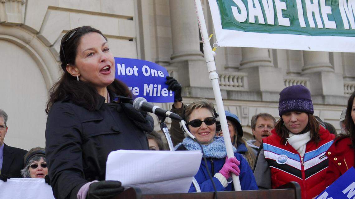 Ashley Judd spoke to about 1,000 people on the steps of the state capitol in Frankfort in February 2009 as part of the  I Love Mountains  rally against mountaintop removal coal mining. Photo by Tom Eblen | Staff