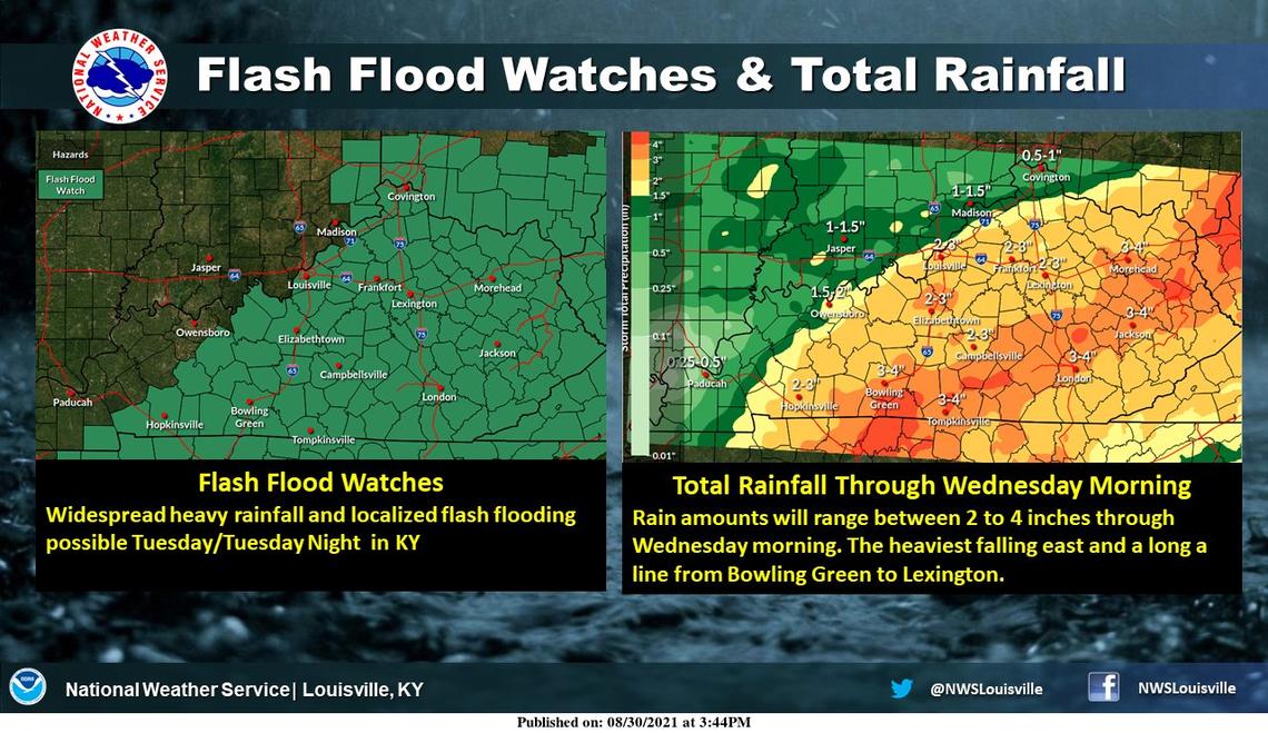 The National Weather Service in Louisville released a weather update for the region that included projections of Ida’s effects.