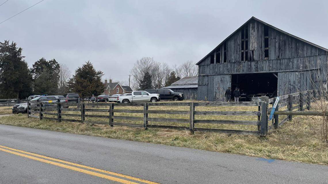A body was found inside a burning car in this barn in Bourbon County Tuesday morning.