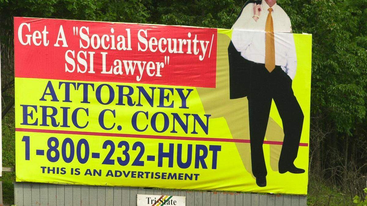 In 2002, lawyer Eric C. Conn touted his services on a billboard on the  Mountain Parkway just outside of Salyersville. 