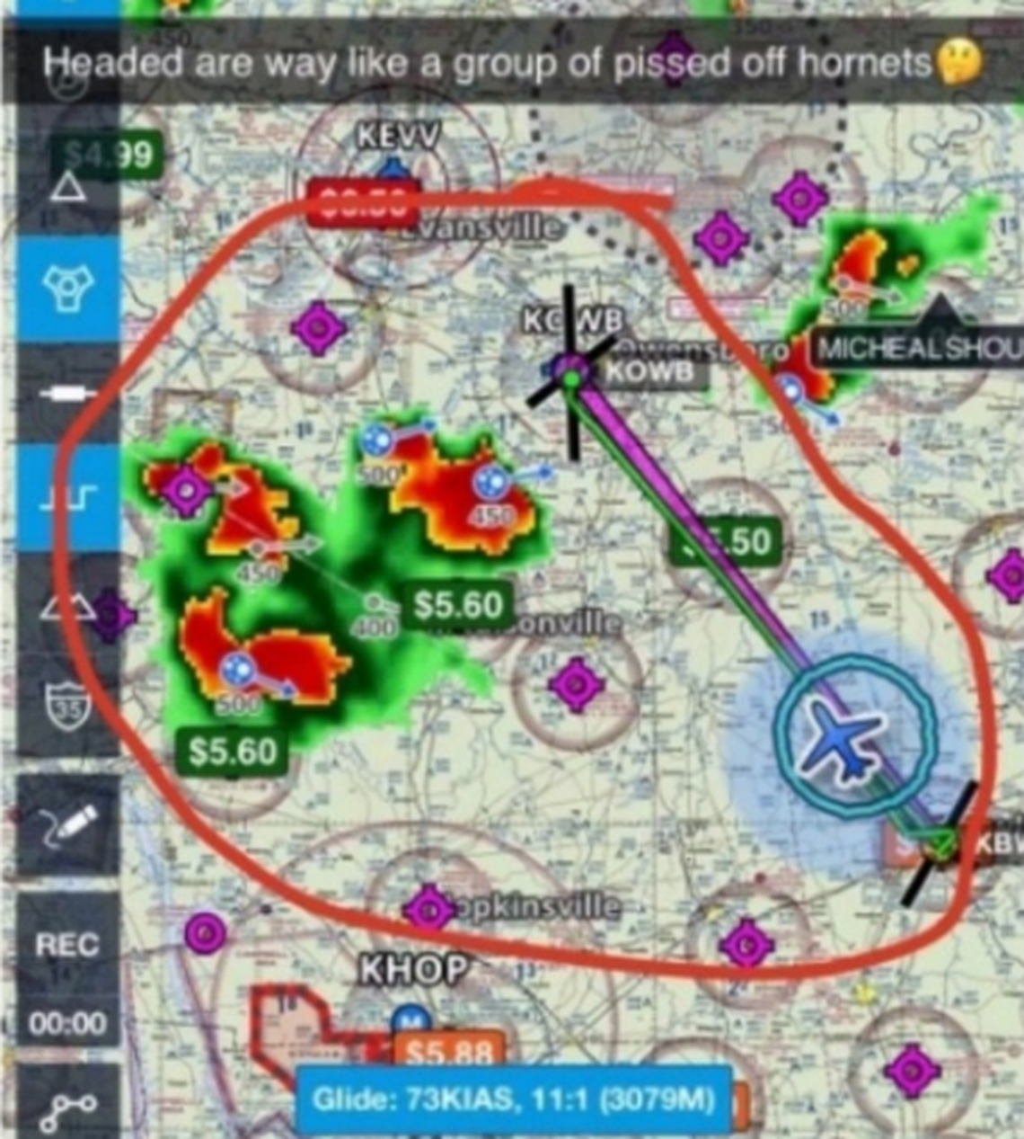 A flight instructor who died after the plane broke up mid-flight shared this image in a social media post before the plane crashed, noting that storms appeared to be headed toward the plane “like a group of pissed off hornets.”