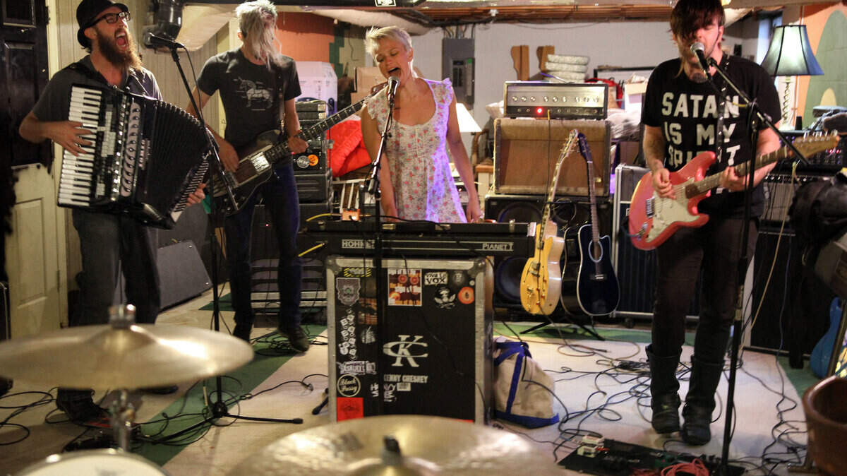 Members of the Ford Theatre Reunion rehearsed for their upcoming show at Cosmic Charlie's, which marks the release of their CD Legends & Landmarks. After the album's release, the group will set out on a nationwide tour, performing 27 shows in 38 days.    
