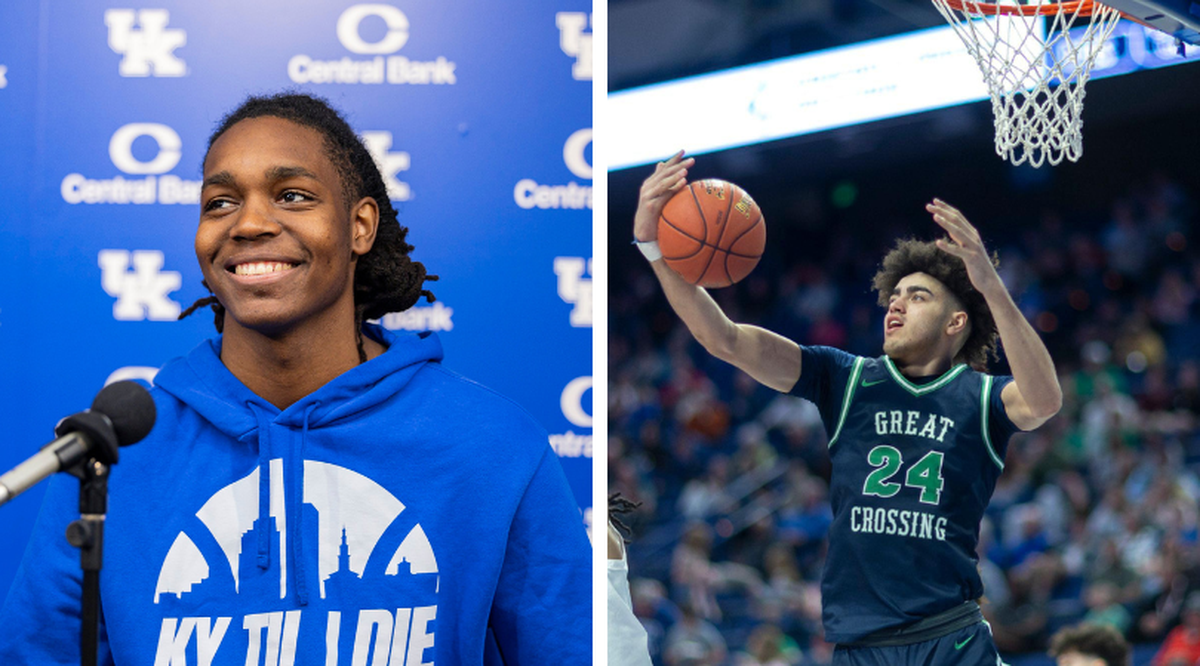 Kentucky basketball freshmen Jasper Johnson, left, and Malachi Moreno, right, are the top two newcomers from Mark Pope’s 2025 high school recruiting class.