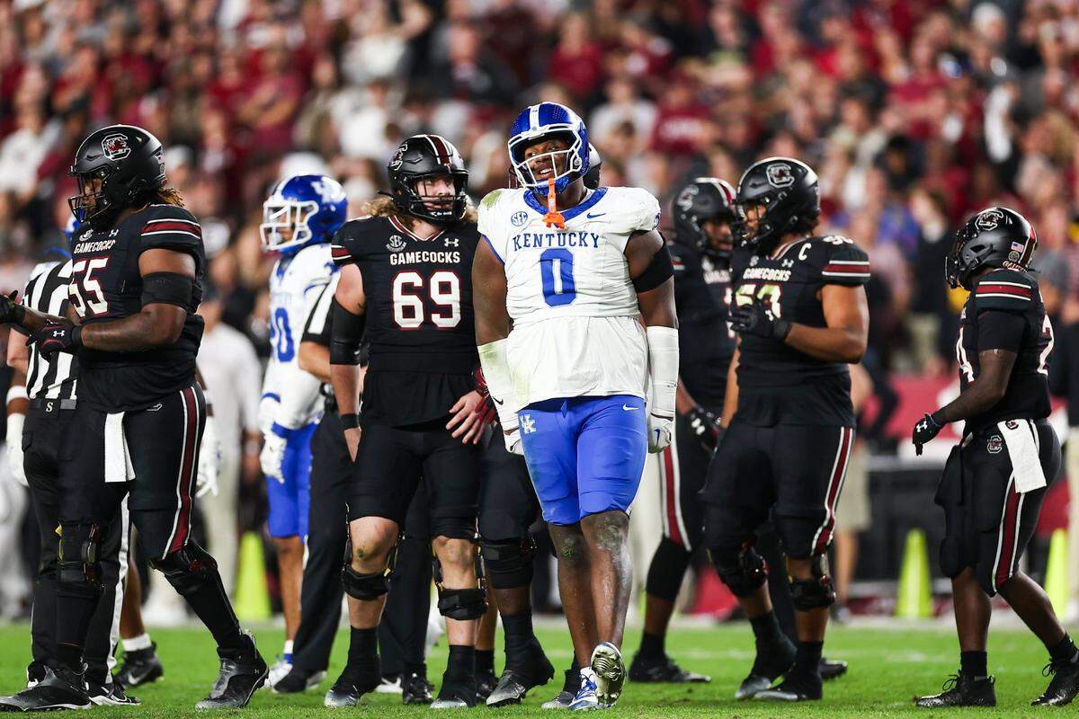 A bright spot in a dismal loss, Kentucky defensive tackle Deone Walker (0) made a team-high nine tackles, eight of them solo, and was credited with two tackles for loss, a sack and a quarterback hurry in UK’s 17-14 loss at South Carolina.