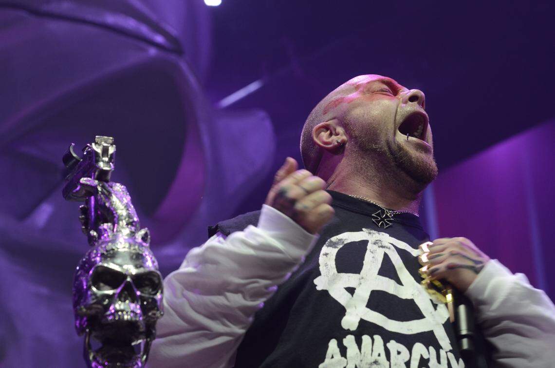 Singer Ivan Moody leads Five Finger Death Punch on stage at Rupp Arena.