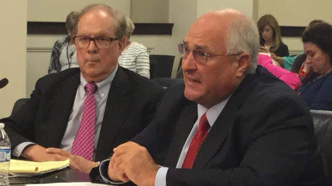 Kentucky Rep. James Tipton, R-Taylorsville, is the sponsor of House Bill 1, Gov. Matt Bevin’s plan to provide pension relief to regional universities and quasi-governmental agencies. He explained it Saturday, July 20, 2019, to the House State Government Committee as David Eager, executive director of the Kentucky Retirement System, looked on.