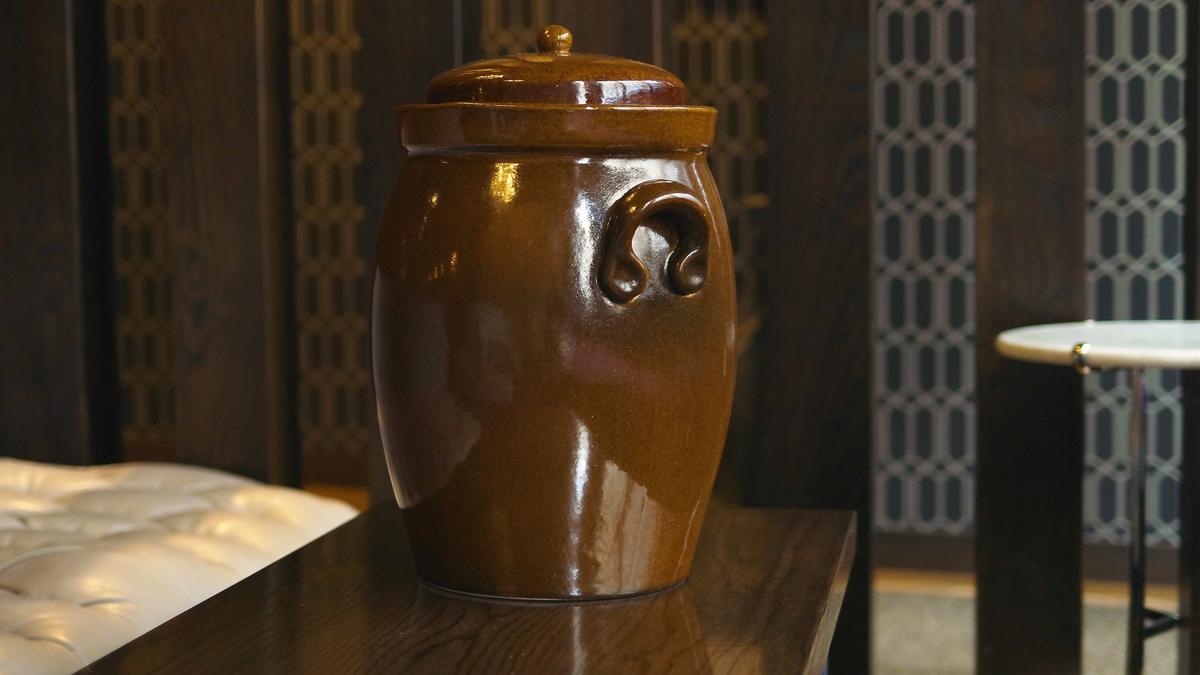 Chef Greg Spaulding uses this ceramic jar to make lacto-fermented pickles at West Main Crafting.