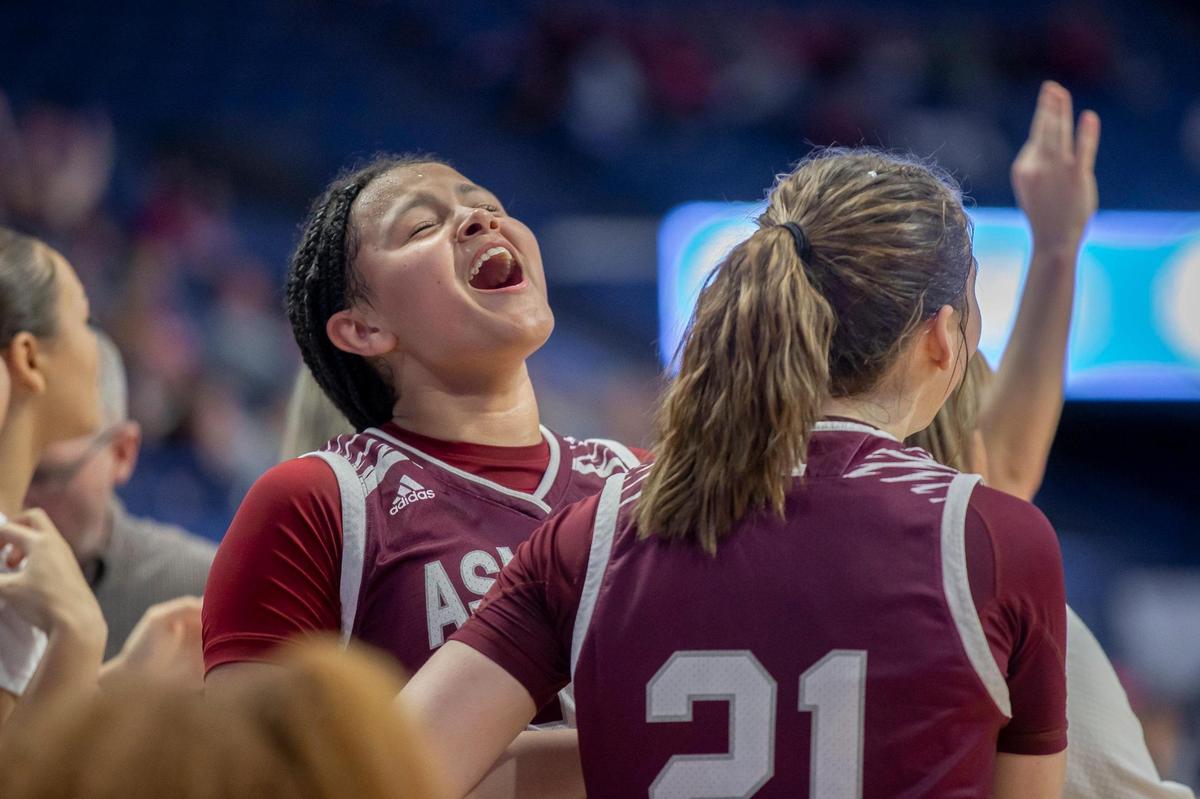 Ashland Blazer’s Aryanna Gulley celebrates during the Kittens’ first-round win in the Sweet 16 on Thursday.