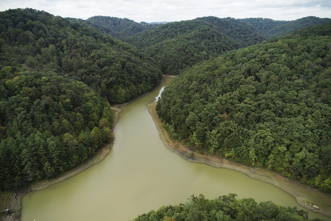 The Curtis Crum Reservoir in Martin County, Ky., is seen Oct. 2, 2018. Water is pumped from the Tug Fork River and stored here before being treated and delivered to residents.
