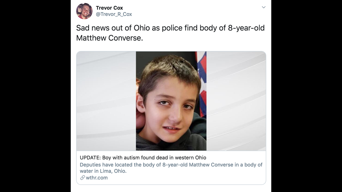 Matthew Converse, 8, was reported missing early Sunday morning, officials say.