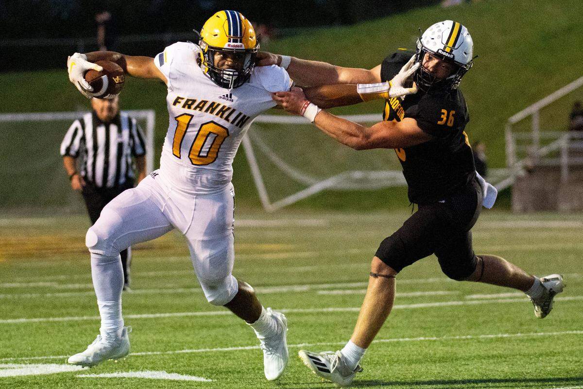 Franklin County’s Kaden Moorman (10) overcame injuries to rush for 685 yards and 11 touchdowns this season.