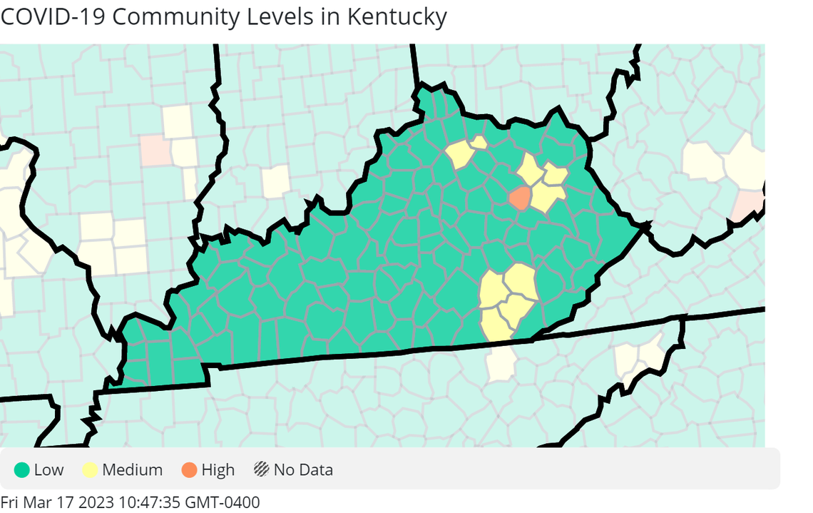 The latest COVID-19 community levels from the Centers for Disease Control and Prevention, up to date as of March 17, 2023.