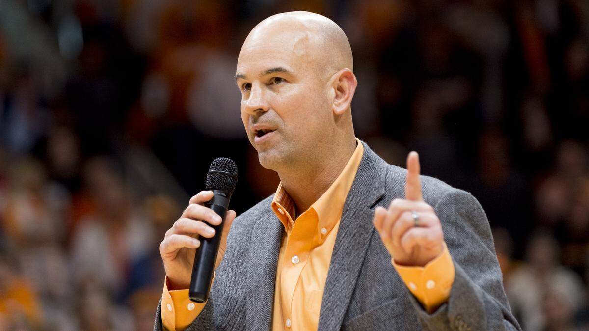 New Tennessee head football coach Jeremy Pruitt spoke at a Tennessee basketball game on Dec. 9, 2017, in Knoxville, Tenn. Pruitt picked up a four-star wide receiver on Wednesday.