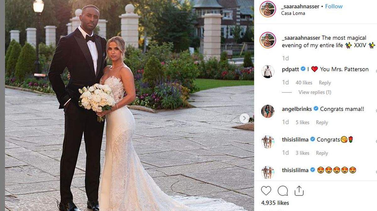 Former UK star Patrick Patterson wed Sarah Nasser last weekend. Nasser shared this photo on her Instagram page.